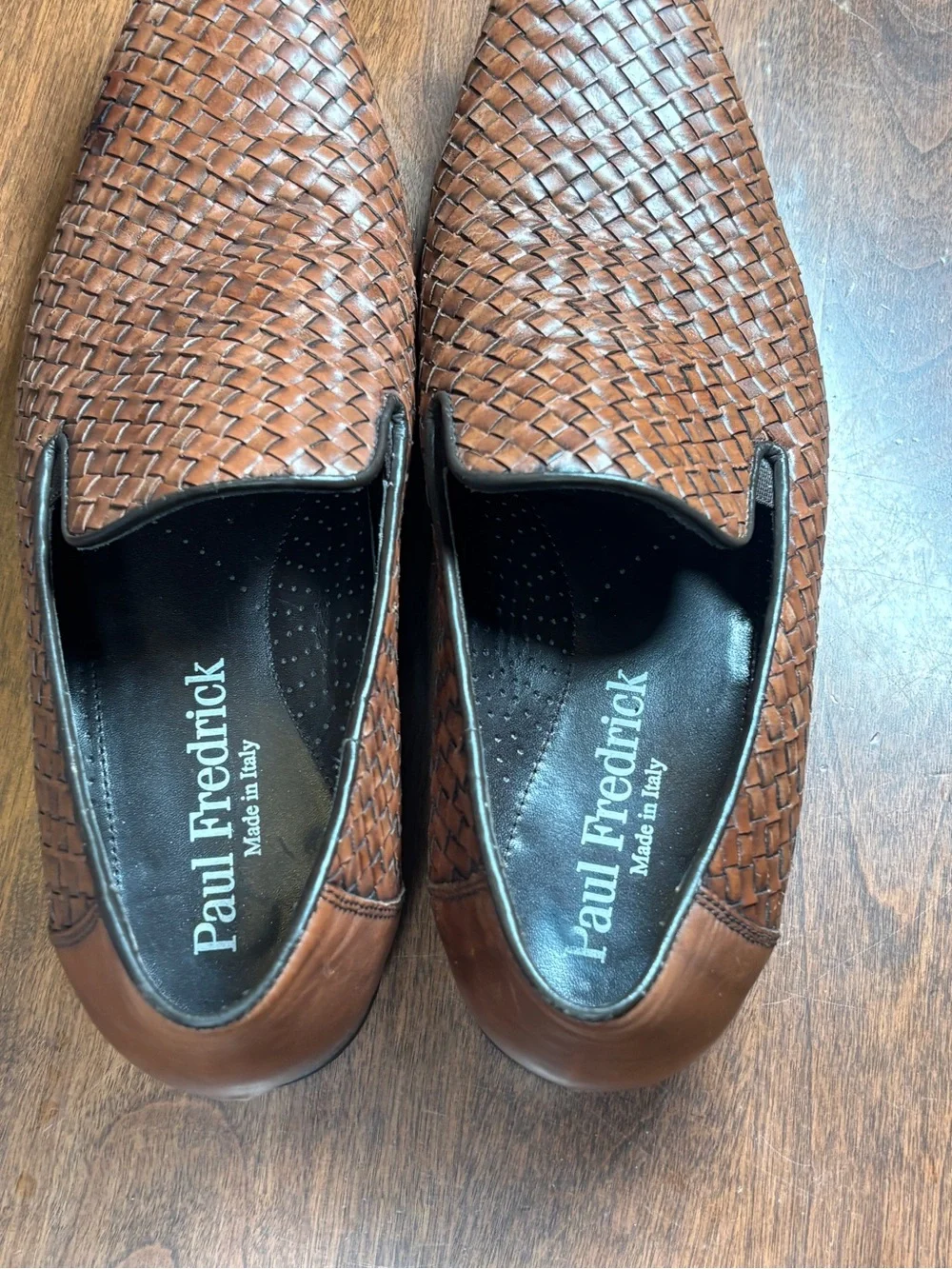 Paul Fredrick Brown Woven Leather Slip-On Loafers